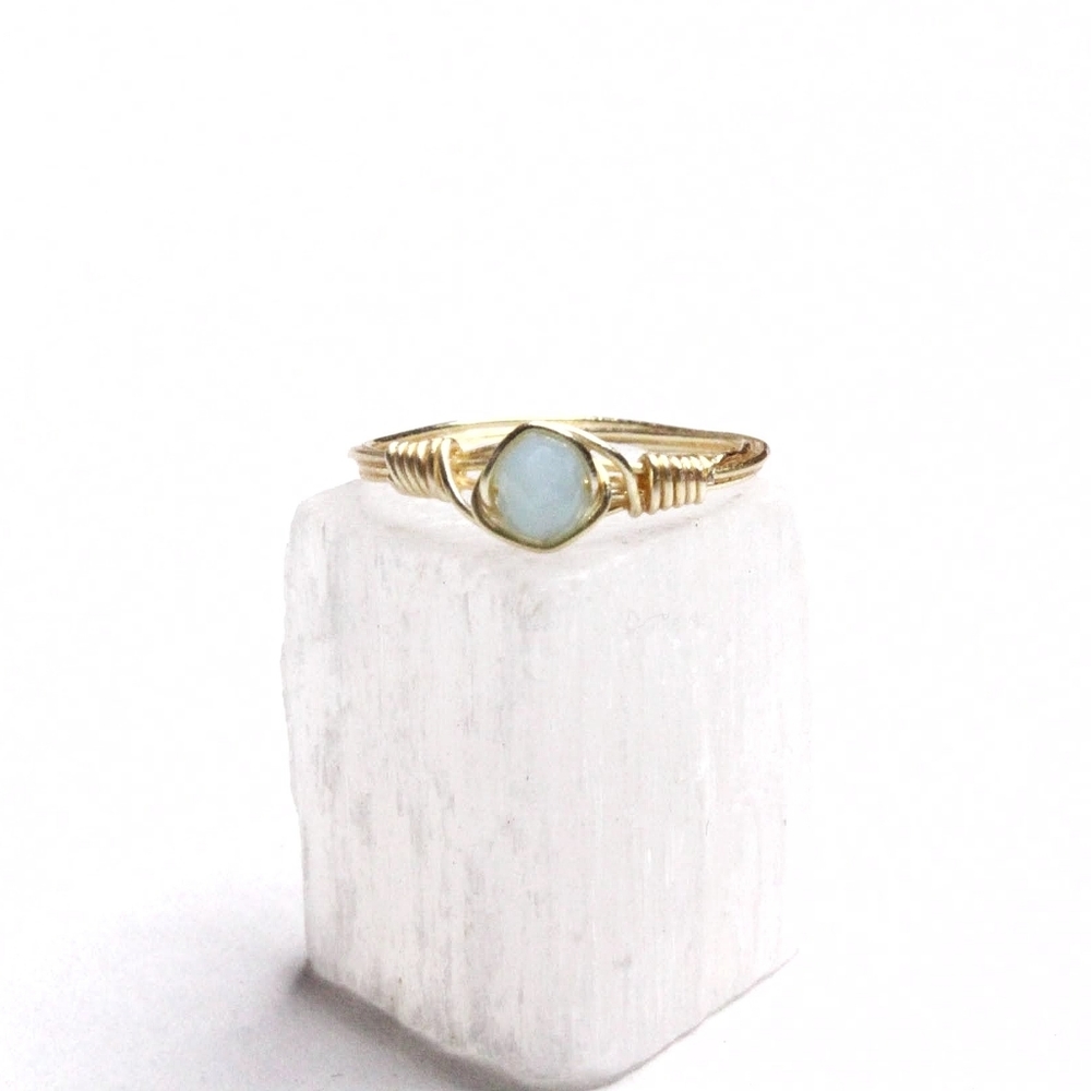 Handmade Baby Blue Glass Wire Wrapped Ring